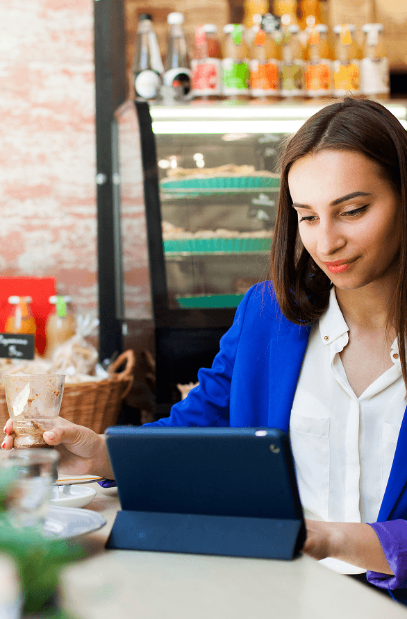 Woman in blue blazer in retail environment